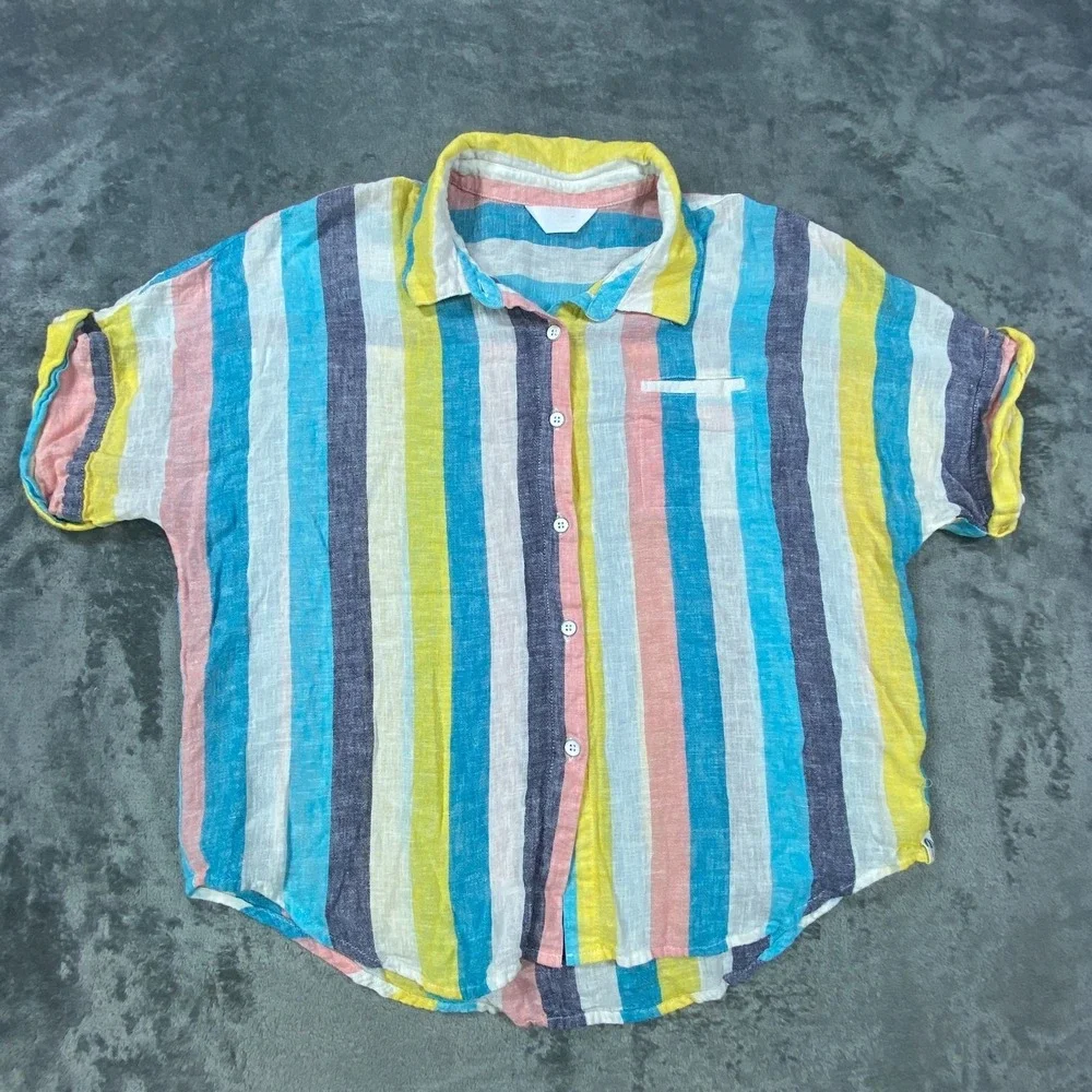 Splendid X Grey Malin Button Up Shirt Womens XL Vertical Stripes Linen Viscose